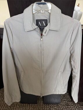A/X Armani Exchange Light Gray & White Pinstripe Bomber Jacket
